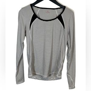 T by Talbots Black and White Striped Long Sleeve Shirt Medium